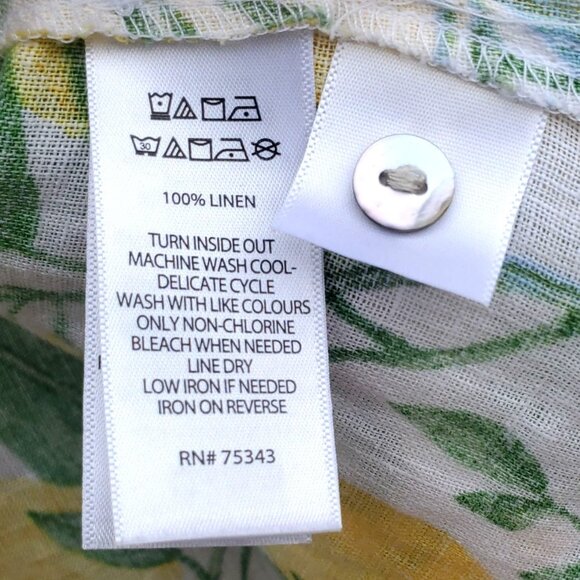 Martha Stewart 100% Linen Lemon Print Collared Blouse Long Sleeve L XL - Picture 5 of 8